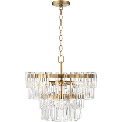 Burnished Brass and Crystal Drum Pendant Light 20.5"