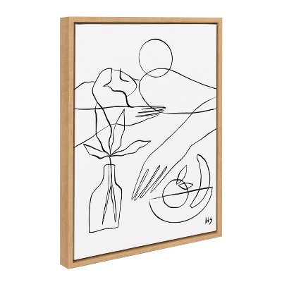 Natural Framed Abstract Line Art Canvas Print 18x24