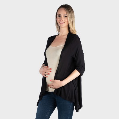 24seven Comfort Apparel Maternity Elegant Long Sleeve Open Front Draped Hem Jacket