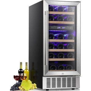 ZAFRO 15" Wine Cooler Under Counter Beverage Refrigerator Beer Mini Fridge 28 Bottles   Stainless Steel Double-Layer Tempered Glass Door - 1 of 4