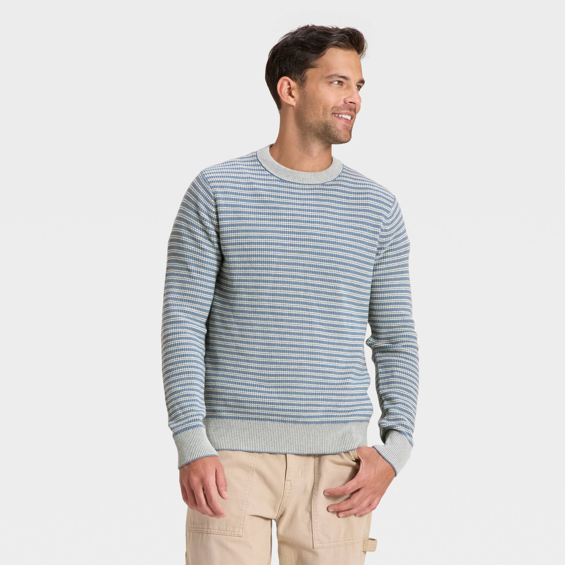 Men's Textured Striped Crewneck Sweater - Goodfellow & Co™