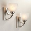 Possini Euro Design Modern Wall Light Sconces Set of 2 Satin Nickel Hardwired 6" Fixture Marbleized Glass for Bedroom Bathroom - 2 of 4
