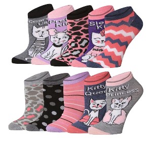 Tipi Toe Womens 10 Pairs Kitty Prints Pattern & Mix Colors For Vibrant Style Low Cut/No Show Socks - 1 of 4