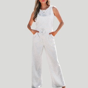 Amaryllis Women’s Sleeveless Knit Jumpsuit Soft Lounge One-Piece Wide Leg Elastic Drawstring Waist Relaxed Fit - 1 of 4