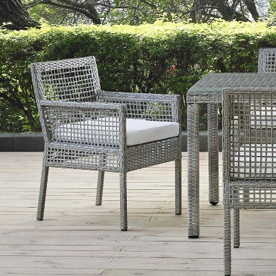 Gray Wicker Rattan Outdoor Dining Chair with Cushions