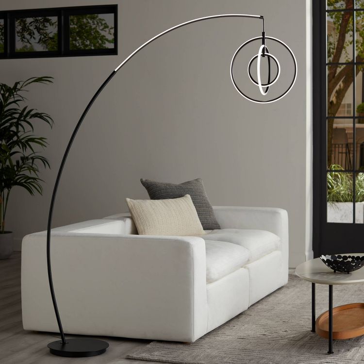 Possini Euro Design Allura Modern 79" Tall Arc Floor Lamp Matte Black Metal 3-Ring Swivel LED Light for Living Room Reading Bedroom House, 2 of 9