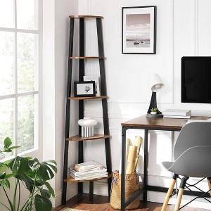 VASAGLE Ladder Shelf 5-Tier Corner Shelf Stand Bookshelf Rustic Brown and Black - 1 of 4