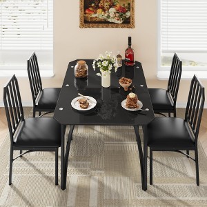 Dining Table Set for 4, Kitchen Table Chairs Set of 4 with Ultra Comfortable PU Cushion - 1 of 4