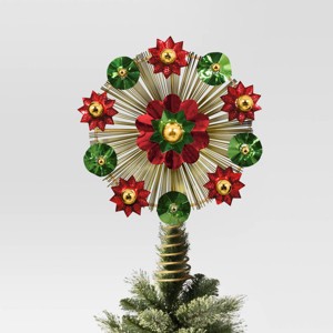 12" Unlit Gold Tinsel Burst with Red and Green Foil Bursts Christmas Treetop with Coil - Wondershop™ - 1 of 3