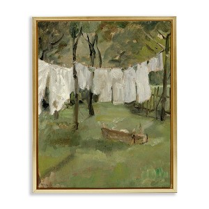 Stupell Industries Classic Clothesline Yard Scene Floating Frame Canvas Art, Gold, 17" x 21" - 1 of 4