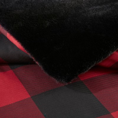 Full Red Buffalo Check Faux Fur Comforter Set