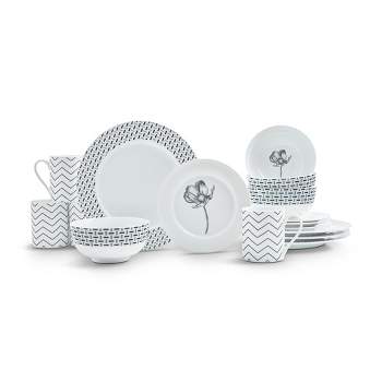 Spode Home Stella 16 Piece Dinnerware Set with Service for 4  - 10.5" Dinner Plate, 7.5" Salad Plate, 6" Cereal Bowl, 12 oz Mug