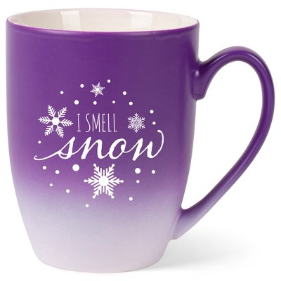 Elanze Designs I Smell Snow Two Toned Ombre Matte Purple and White 12 ounce Ceramic Stoneware Coffee Cup Mug