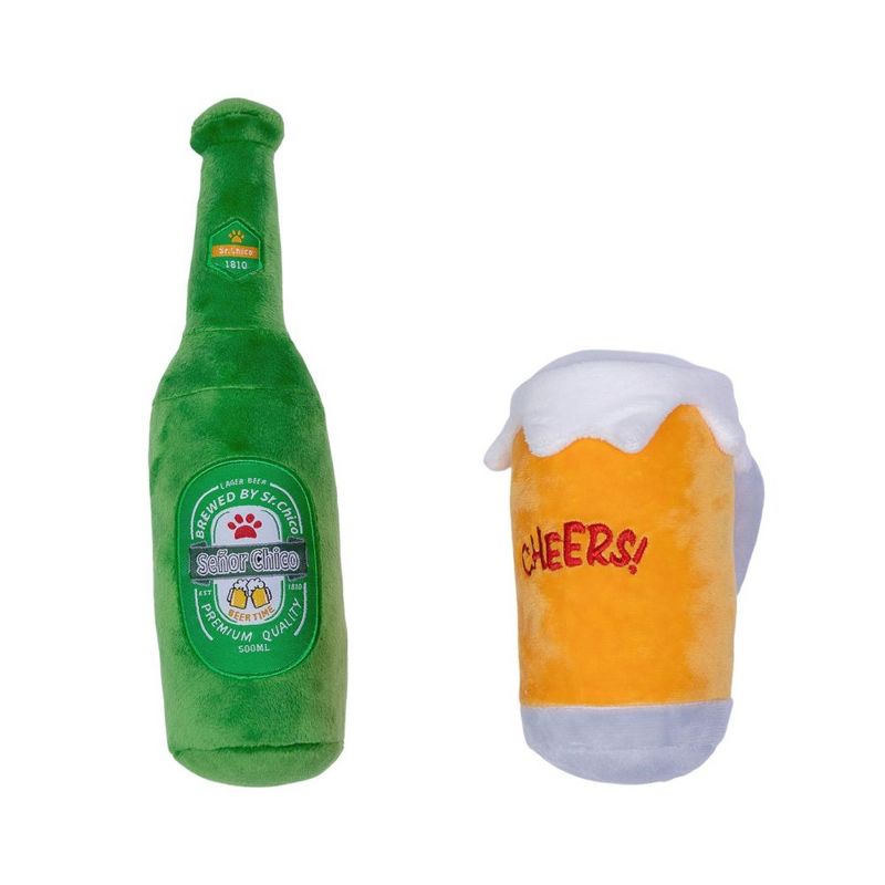 American Pet Supplies 9.15-Inch Beer-Cheers Crinkle and Squeaky Plush Dog Toy Combo Gift Set, 1 of 4