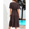 Women's Casual Wrap V Neck Midi Dress Short Sleeve Smocked Waist Tiered A Line Pleated Flowy Long Dress - 4 of 4