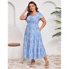Coolmee Women's Plus Size Casual Dresses Crew Neck Short Sleeve Pleated Hem Dresses Multicolor Printed Summer Flowy A Line Midi Dresses 4XL Blue - 2 of 4