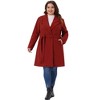 Women's Plus Size Lapel Long Sleeve Single Breasted Belted Midi Pea Coat with Pocket - Agnes Orinda - 3 of 4