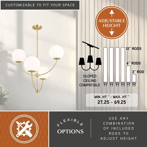 VAXCEL Avers 4 Light LED Compatible Gold Brass Mid-Century Modern Chandelier White Globe Glass - 1 of 4