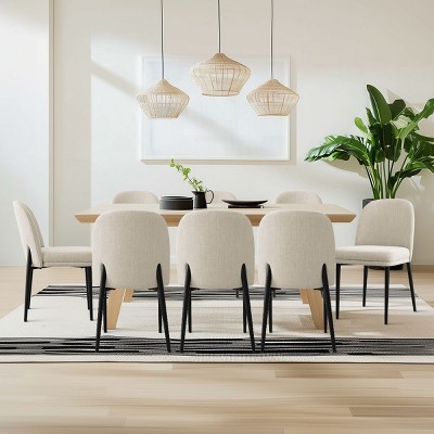 Set of 8 Upholstered Dining Chairs, Modern Linen Dining Room Chairs with Metal Legs, Armless Padded Seat for Kitchen & Dining Table-Maison Boucle