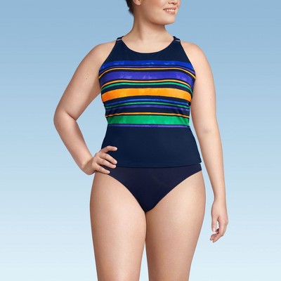 Lands' End Women's Tugless High Neck Strappy Back Tankini Swimsuit Top
