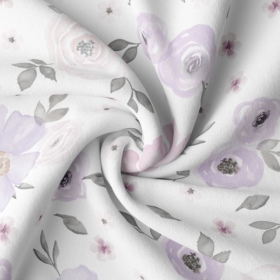Lavender and Grey Watercolor Floral Cotton Queen Duvet Cover Set