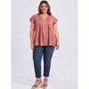 Women's Plus Size Topstitched Tucks V Neck Ruffle Short Sleeve Dressy Casual Blouses - GRACE & GRANDEUR - 2 of 4