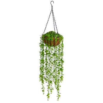 Nearly Natural 3-ft Eucalyptus Artificial Plant in Hanging Basket
