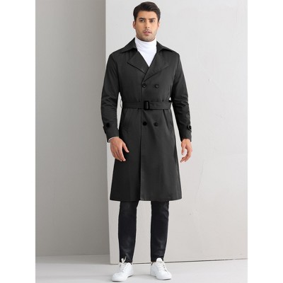 Lars Amadeus Men's Belted Double Breasted Windbreaker Trench Coat Black Medium — фото 2