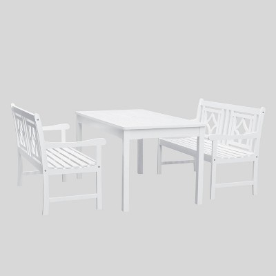 Bradley 3pc Rectangle Wood Outdoor Patio Dining Set - White - Vifah