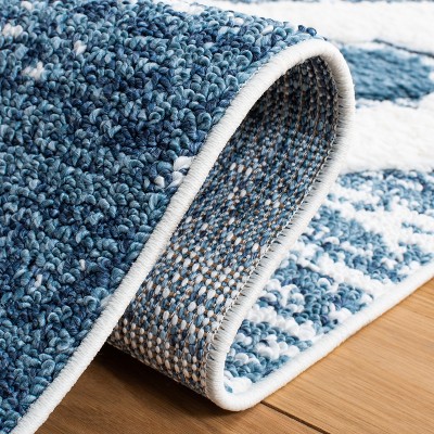 Blue and Ivory Diamond Shag Area Rug with Braided Tassels