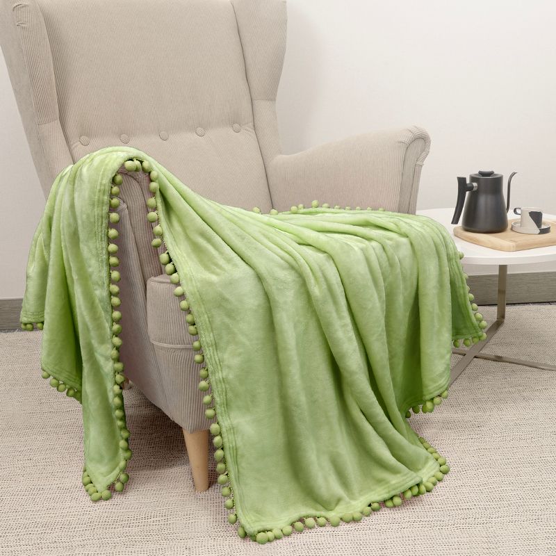 PAVILIA Fleece Pom Pom Blanket Throw for Sofa Bed, Soft Lightweight Pompom Fringe Blanket for Couch, 5 of 8