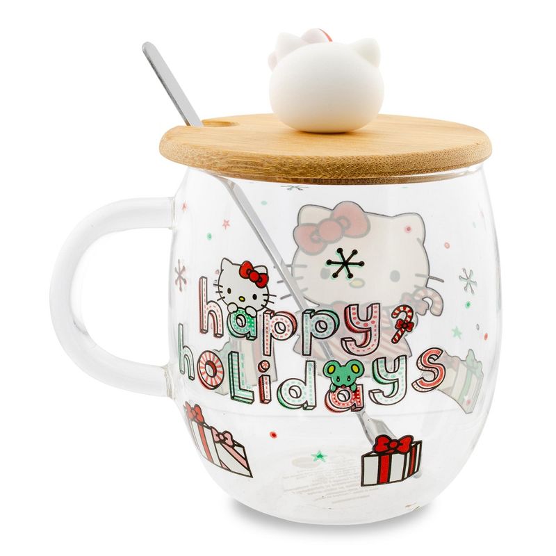 Silver Buffalo Sanrio Hello Kitty Holiday 17-Ounce Glass Coffee Mug With Lid and Spoon, 2 of 10