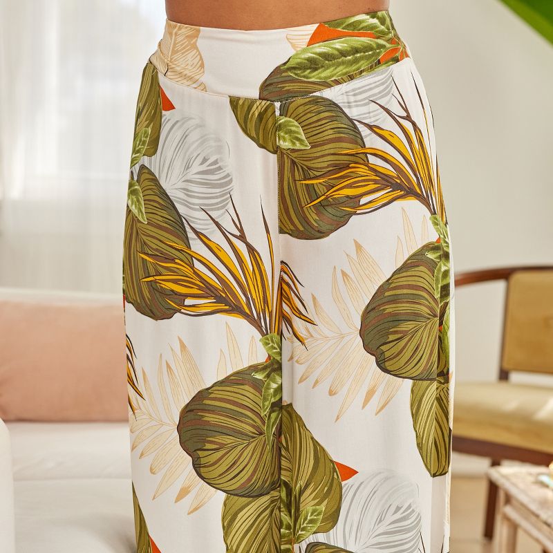 Womens Wide Leg Palazzo Lounge Pants Lightweight Loose Casual Pajama Cranes Tropical, 5 of 6