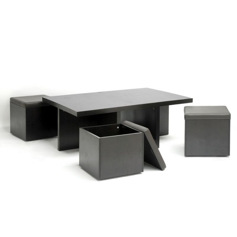 Prescott Modern Table and Stool Set with Hidden Storage Dark Brown - Baxton Studio, 4 of 5