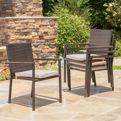 1PC Rattan Woven Patio Dining Chair,PE Rattan Outdoor Armrests Dining Chair With Cushion,Dining Chair For Patio Garden Backyard-Coolbibila