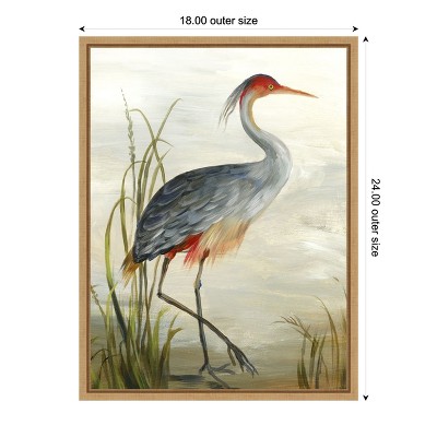 Majestic Grey Heron Canvas Print with Maple Frame