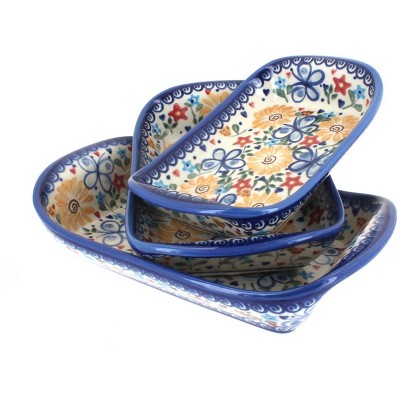 Blue Rose Polish Pottery Butterfly 3 Piece Rectangular Tray Set