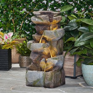 NAYSAYE Fountain Four Tier Stacked Rock Design with Cascading Water for Garden Patio Outdoor, Stone Gray, 14.25"*34.25"*28.7" - 1 of 4