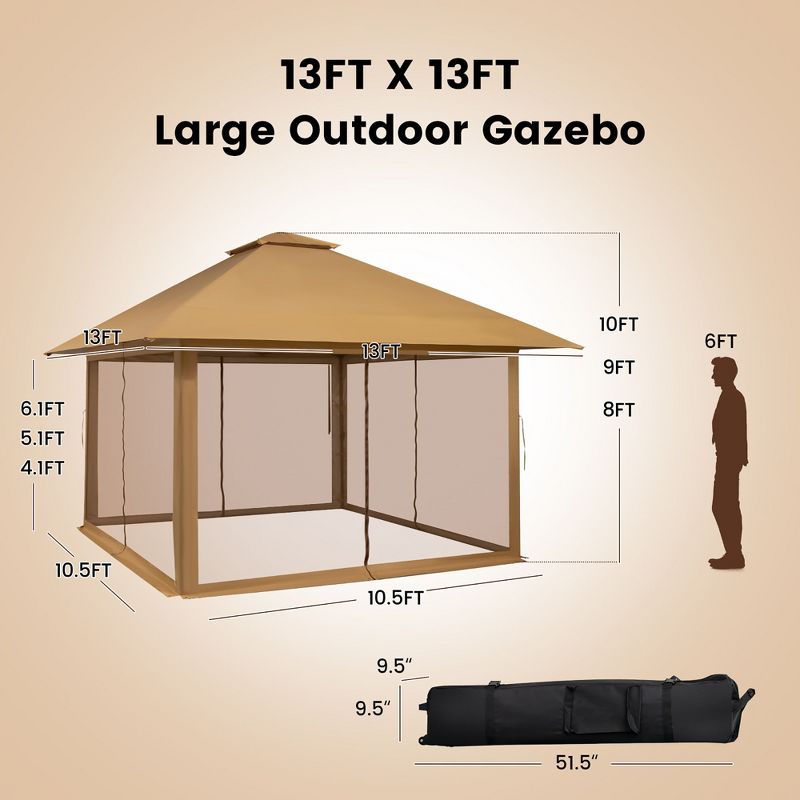Costway 13x13ft Pop-up Instant Canopy Tent Mesh Sidewall UV50+ Adjust Outdoor Patio, 3 of 11