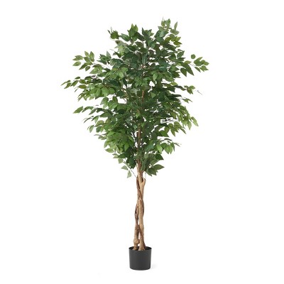 GlasFlength Artificial Plants Artificial Rubber Tree Artificial Ficus Tree Faux Plants for Indoor Home Decor, Green, 31.5"*31.5"*70.9"