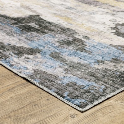Ivory and Grey Abstract Washable Synthetic Area Rug 7'6" x 10'