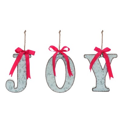 Transpac Metal 7.5 in. Silver Christmas Metallic JOY Decor Set of 3