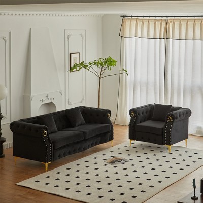 2 Piece Velvet Chesterfield Button-Tufted Sofa Sets for Living Room