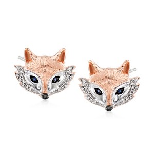 Ross-Simons 0.10 ct. t.w. Sapphire and .10 ct. t.w. Diamond Fox Earrings in 2-Tone Sterling Silver - 1 of 4
