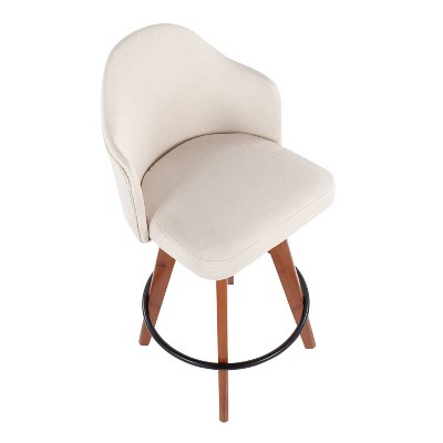 Set of 2 Ahoy Cream Fabric Swivel Barstools with Walnut Bamboo Legs