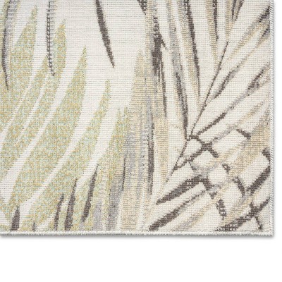 Ivory & Green Tropical Leaf Reversible 5' x 7' Synthetic Area Rug