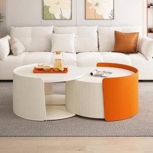 Elegant Round Nesting Coffee Table Set, Modern End Tables with Extendable Sliding Tabletop for Living Room, Office - ModernLuxe - 1 of 4