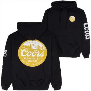 Mens Coors Banquet Beer Sepia Tone Mountains Front and Back Print Hoodie - 1 of 4