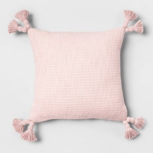 Textured Cotton Square with Tassels Pink - Opalhouse