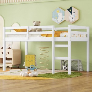 NicBex Twin Size Loft Bed Wooden Bed Frame with Ladder and Full Length Guardrail, No Box Spring Required, Space saving - 1 of 4